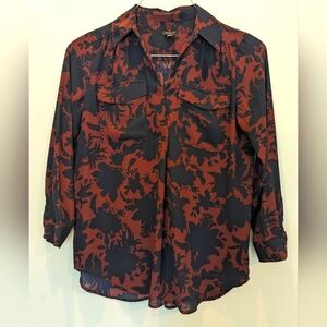Dark Red and Navy Long-sleeved Blouse
